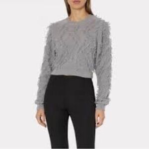 Milly Cropped Fringe Looped Gray Knit‎ Sweater Small